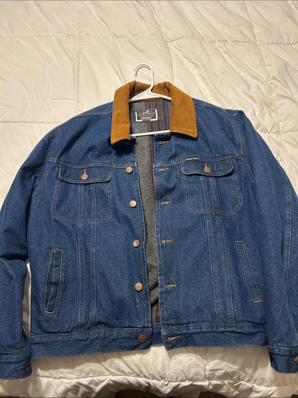Whiskey Bent hat co Dark Blue Denim blanket Lined Jacket with Corduroy Collar